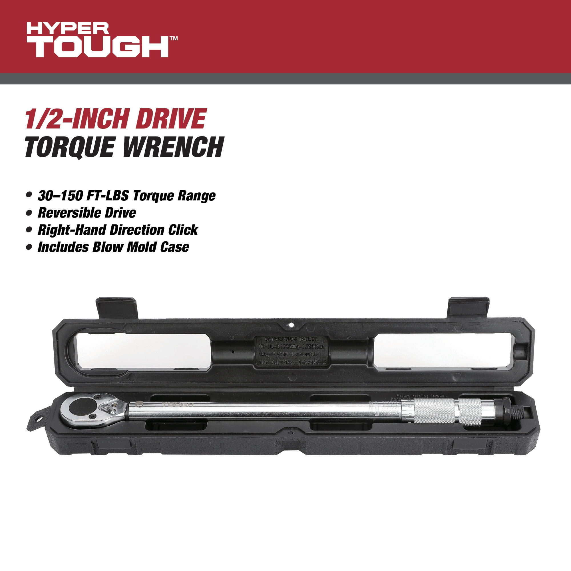 Hyper Tough 1/2-Inch Torque Wrench with Blow Mold Case, 30-150 ft
