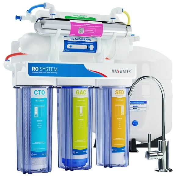 Max Water 6-Stage RO(Reverse Osmosis) + UV Water Purifier System, 50 GPD with CP M Faucet
