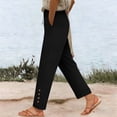 thumbnail image 2 of Nhthy Women's Trendy Summer Side Button Linen Long Pants, Capri Length Tapered Leg Elastic Waist Casual Trousers Black M, 2 of 7