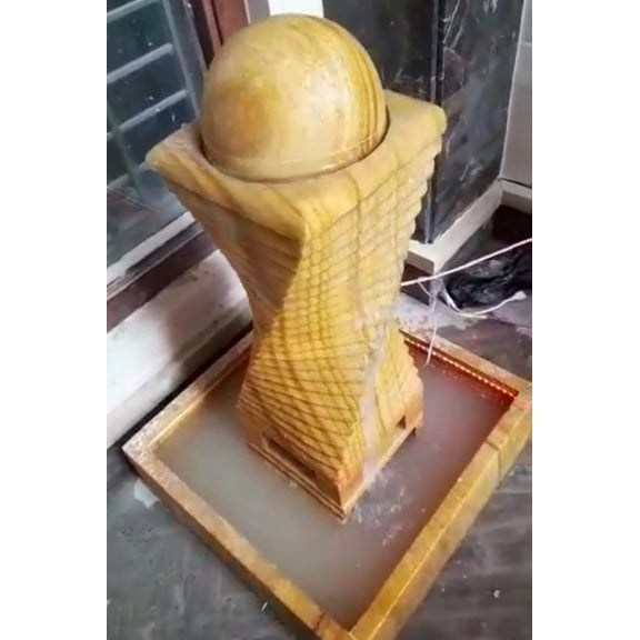 Bowls Floor Stacked Stone Waterfall Fountain with Pump for Indoor Patio Garden Backyard Decking Décor, Makrana Pink Marble