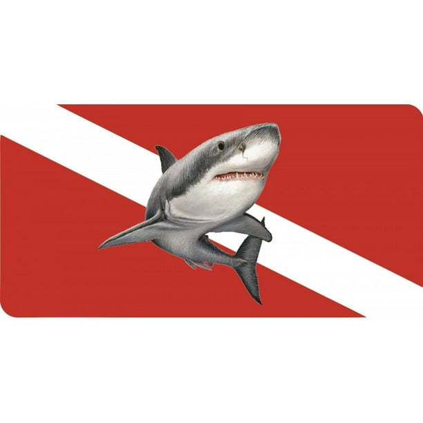 Great White Shark Diver Flag Photo License Plate 