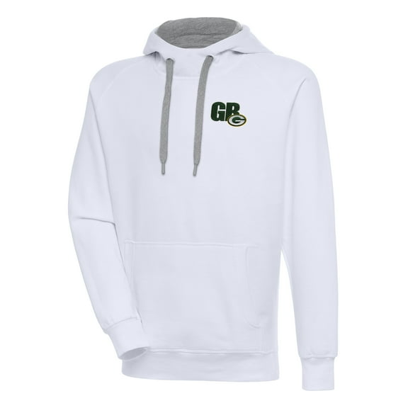 Men's Antigua  White Green Bay Packers Victory Pullover Hoodie