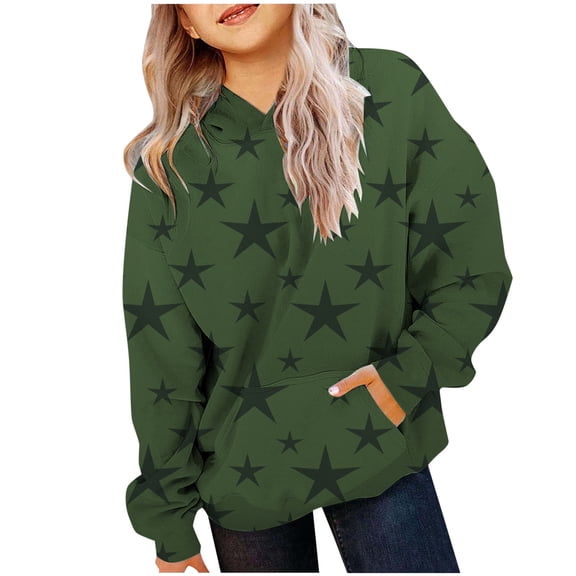 LUOGENLI Hoodies Girls Sweatshirts Size 10-12 Preppy Print Hooded Long Sleeved Hoodie for Girls Girls Valentine's Day Hoodies Size 14-16 Black Teen Sweatshirts for Girls Dark Green 9-10Years