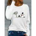 thumbnail image 6 of Women's Cozy Winter Snowman & Snowflake Print Long Sleeve T-Shirt - Soft Beige Crew Neck Casual Top with Black Snowman & Top Hat Design, Machine Washable Christmas Sweater, 6 of 8