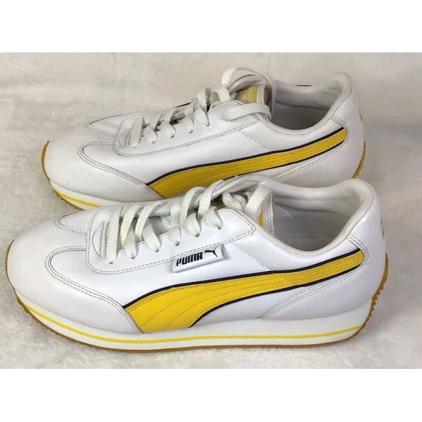 PU & MA Street Cat Leather Women’s Sneakers. Size 8.5 White & Yellow Vintage Style!