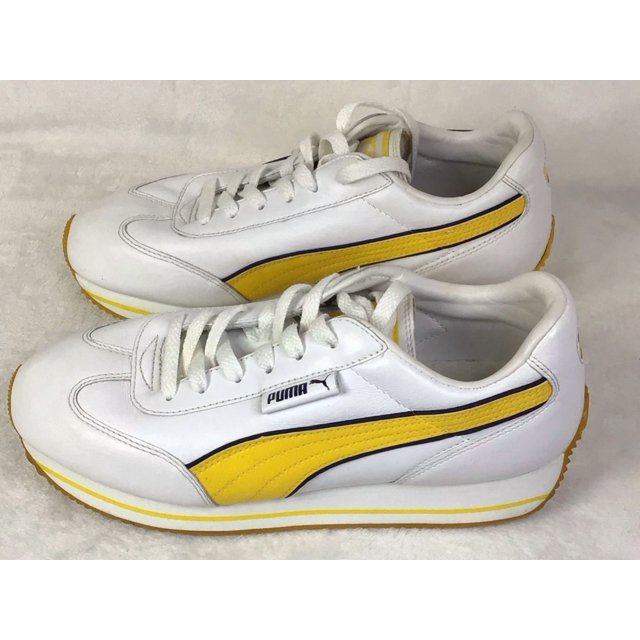 PU & MA Street Cat Leather Women’s Sneakers. Size 8.5 White & Yellow Vintage Style!