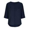 thumbnail image 4 of Exrradully Fashion Women's Summer Round-Neck Solid 3/4 Sleeve Casual Top Blouse Cotton T-shirt, 4 of 7
