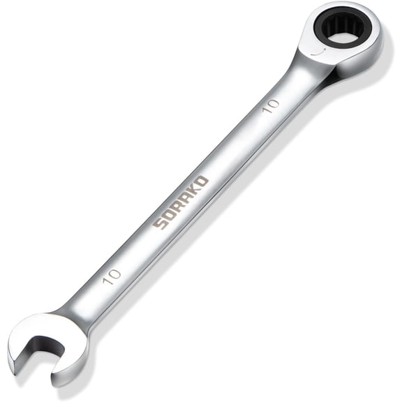 SORAKO 10mm Ratcheting Combination Wrench, 72-Tooth Metric Gear Wrench, Chrome Vanadium Steel, 5° Swing Arc, 12-Point Box End