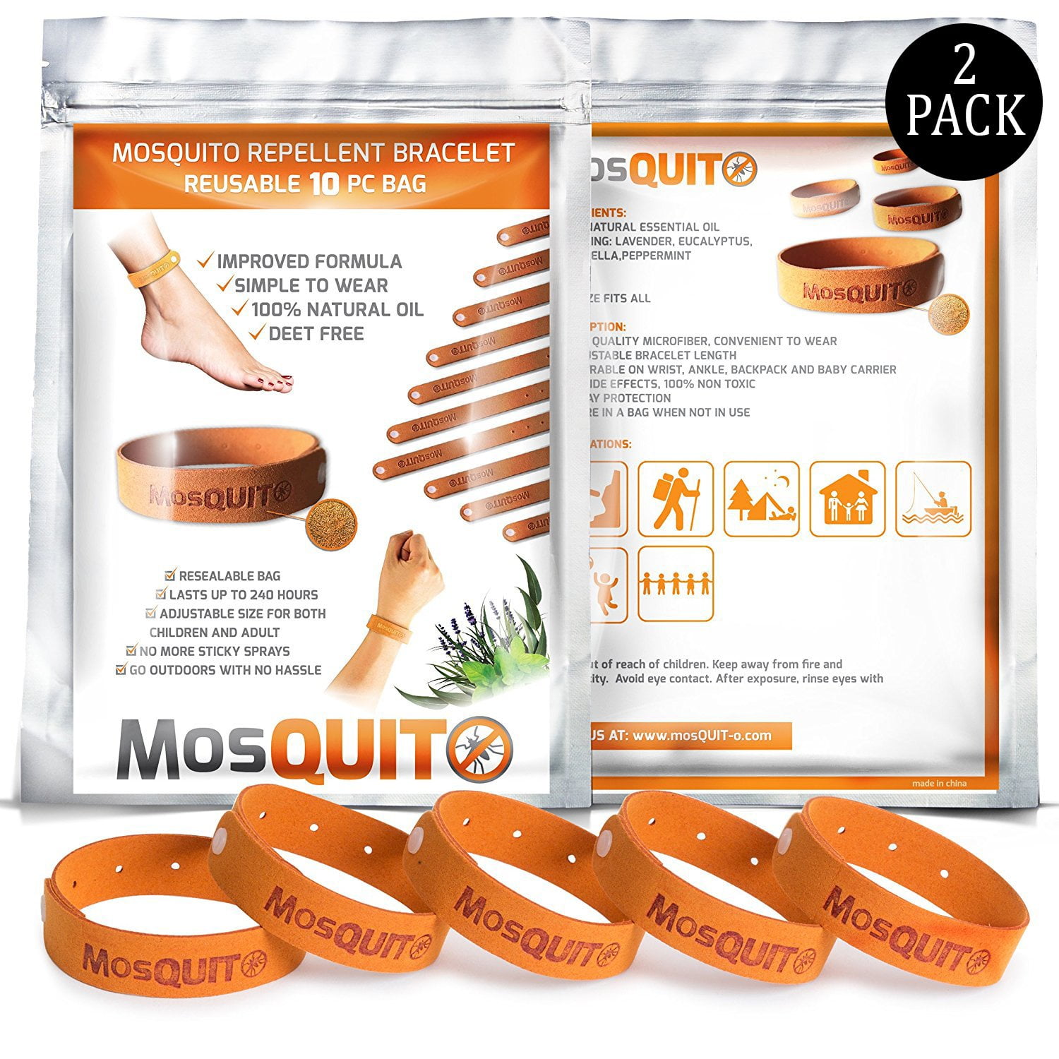 20 Piece Mosquito Repellent Bracelet Microfiber Band Up To 200 Hours