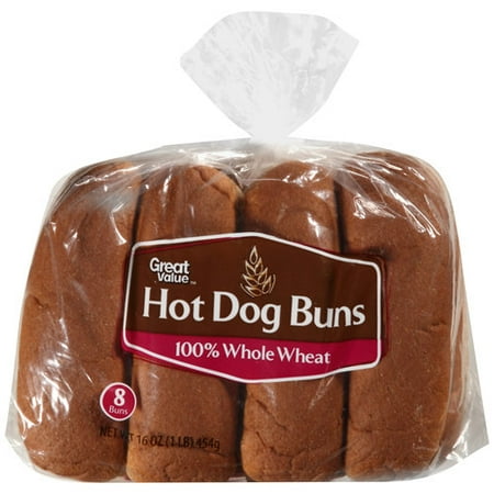 Great Value 100% Whole Wheat Hot Dog Buns, 8 ct, 16 oz