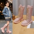thumbnail image 2 of Kids Fashion Mid Calf Combat Boots Lace Up Side Zipper Non Slip Boots for Winter Everyday Wear, 2 of 8