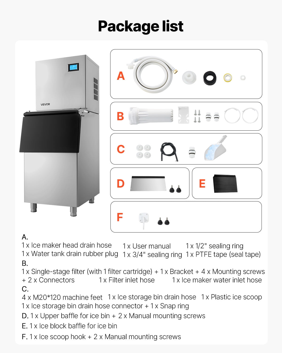 VEVOR Commercial Ice Maker Machine, 360LBS/24H Ice-Making Machine with 250LBS Large Storage Bin, Auto Self-Cleaning Ice Maker with Touchscreen for Bar Cafe Restaurant Business Commercial