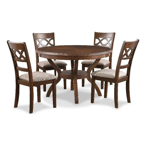 Pemberly Row 5-Piece Round Wood Dining Table Set with 4 Chairs in Cherry