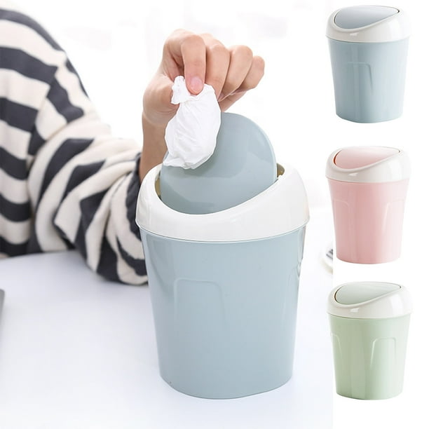 Xihbxyly Mini Bote de Basura de Escritorio, Diseño Delgado con Tapa Extraíble, Compacto y Fácil de Limpiar, Perfecto para Escritorios de Oficina y Tocadores de Baño, Ahorra Espacio, Color P-Ink/Azul/