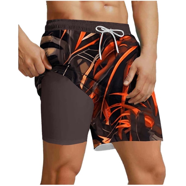 Ceisia Mens Swim Trunk Quick Dry With Mesh Lining Pockets Beach Shorts Casual Hawaiian Holiday Style Brown XXXL Gift