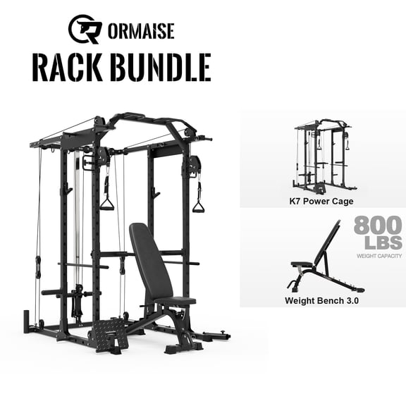 Power Rack Cage, Weight Rack with Cable Crossover Machine,Multi-Function Squat Rack with J Hooks,Dip Bars and Landmine for Home Gym (Black)
