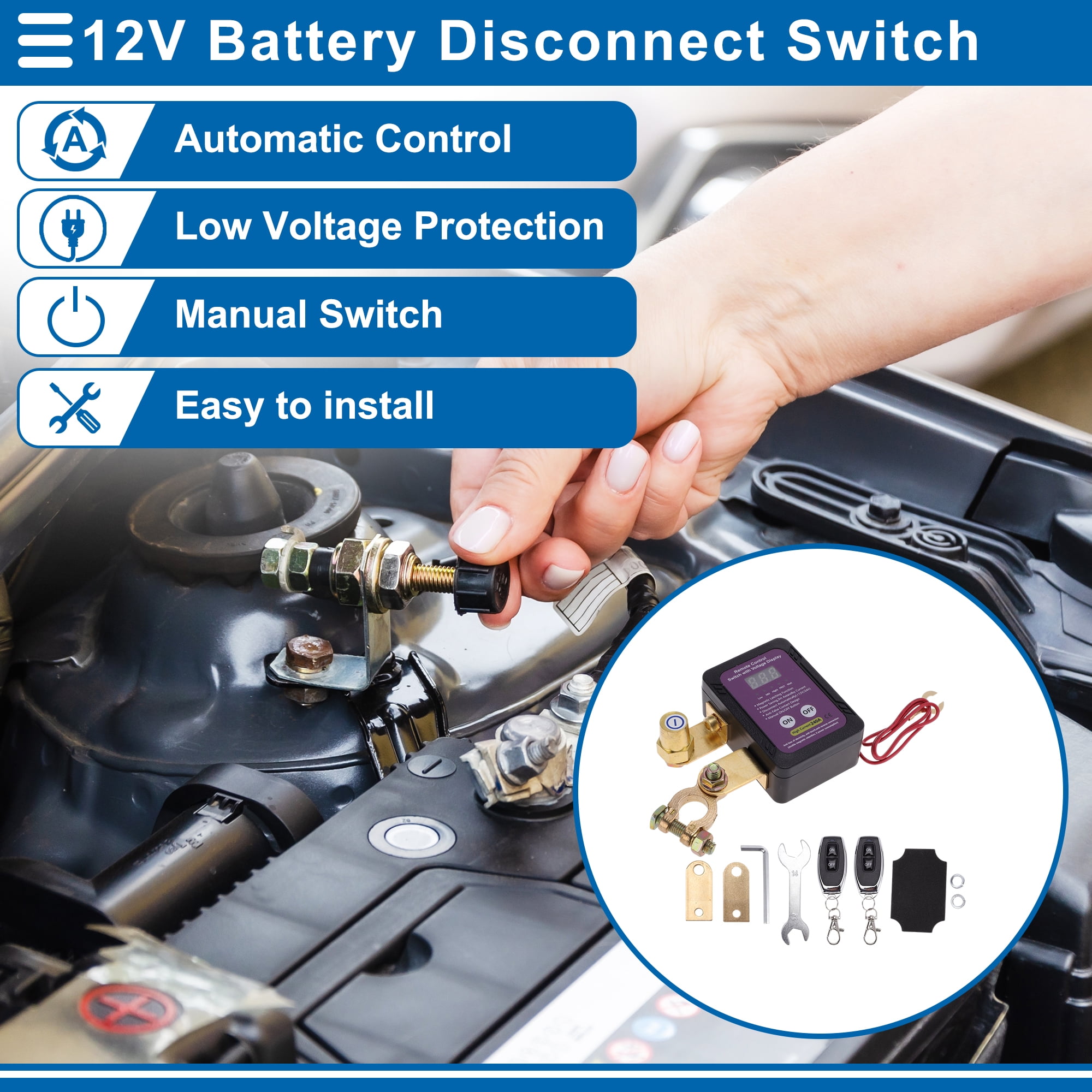 Battery Disconnect Switch 12V Battery Power Cut Isolator Kill Switch ON/Off Batteries Cut Off Switches for Cars Vehicles RVs and Boats 1 Set
