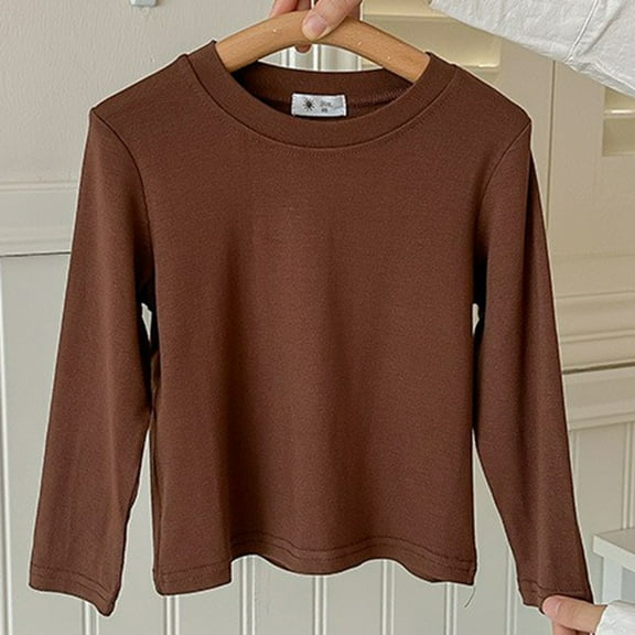 Spazoro Childs Girls Sweatshirts, Long Sleeve Fall Winter Solid Color Crew Neck Toddlers Kids Tops for Girls Boys Coffee Size 4-5T