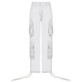 thumbnail image 6 of Cargo Pants Mid Waist for Women Wide Straight Leg Pant Button Waist Zipper Front Trouser with Pocket, 6 of 7