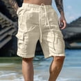 thumbnail image 3 of JULMCOMO Cargo Shorts for Men Cotton Linen Drawstring Relaxed Fit Casual Outdoor Summer Work Shorts with Multi Pockets Khaki 3XL, 3 of 4