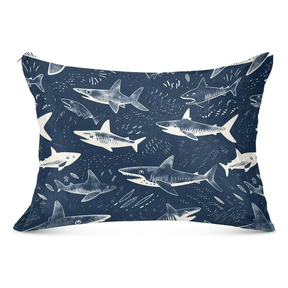 Hand Drawn Sharks Plush Pillow Cases Standard Size Ultra Soft Warm Pillowcases with Zipper 20"x26"