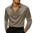 thumbnail image 2 of Yaoyar Mens Solid Color Silk Satin Lapel Neck Casual Shirt With PleatsFashion Trendy Pullover Tops Solid Color Long Sleeve Wedding Men's Top, 2 of 5