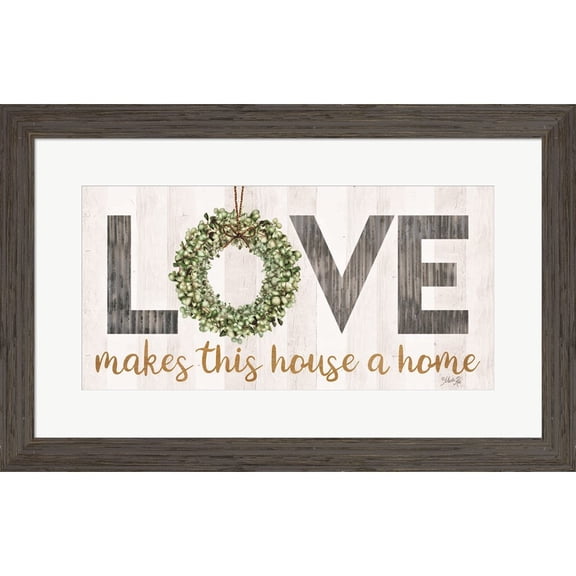 Great Art Now Love Makes This House a Home with Wreath by Marla Rae, Framed Wall Art, 27.5W x 17.5H