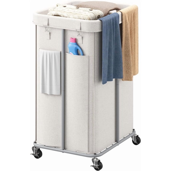 155L Laundry Hamper with Wheels, Rolling Laundry Basket with Metal Frame and Removable Bag, Double Laundry Hamper 2 Section, Large & Tall Dirty Clothes Hampers for Bedroom Aesthetic, Laundry Room