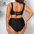 thumbnail image 2 of QWZNDZGR CUPSHE Plus Size Back Tie High Waist Bikini Set For Women Black Large Size Two Pieces Swimsuits 2023 Bathing Suits Swimwear, 2 of 6
