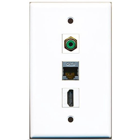 RiteAV - 1 Port HDMI and 1 Port RCA Green and 1 Port Shielded Cat6 Ethernet Wall Plate