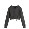 thumbnail image 3 of Aboser Women's Cropped Zip Up Hoodies Half Zip Pullover Women Fall Fashion Y2k Sweatshirts Drawstring Long Sleeve Hoodie Tops Solid Color Crop Sweatshirt with Pocket Gray L, 3 of 5