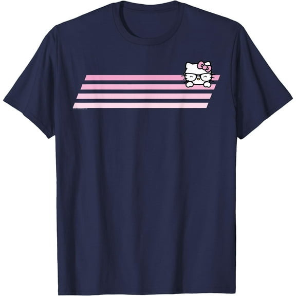 Hello Kitty Nerd Glasses Retro Stripe DTG Print Unisex T-Shirt