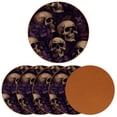 thumbnail image 2 of Skull 6Pcs Round Coasters Set, Microfiber Leather Drink Coasters, 11x11 cm/4.3x4.3 in, Cup Mats for Home and Office, 2 of 6