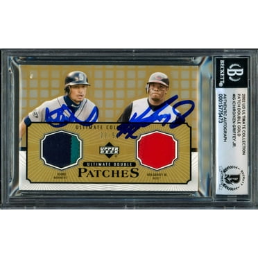 Ken Griffey Jr.  Ichiro Suzuki Autographed 2002 Upper Deck Ultimate Collection Double Patches Card #DP-IG Auto Grade Gem Mint 10 With Game Used Jersey #3/50 Beckett BAS #15775473