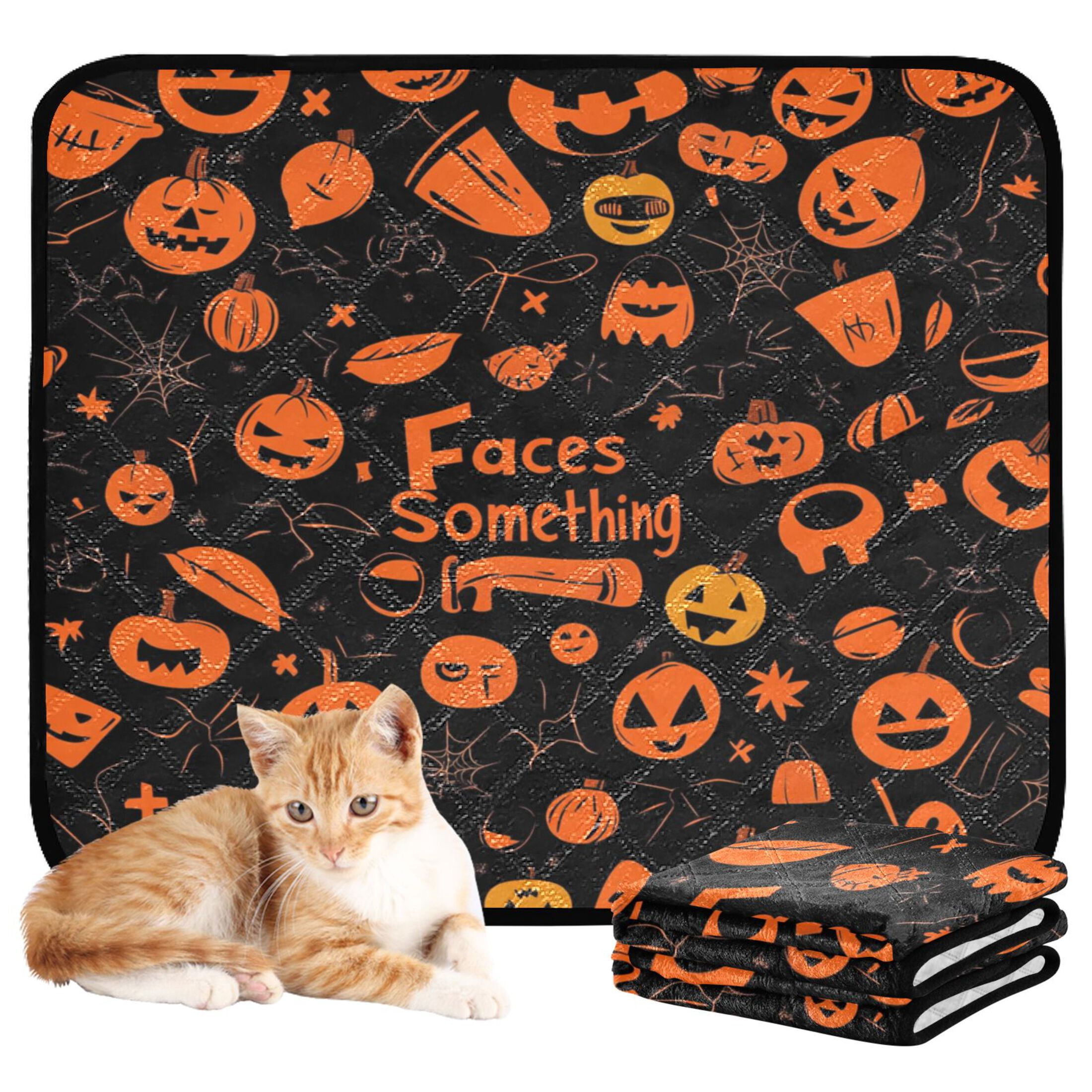 Qxltty Pattern Of Black and Orange Halloween Symbols Cat litter Pads Pet Set of 2 Diaper Mats Center Anti-leakage Layer Absorbent Soft and Comfortable
