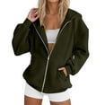 thumbnail image 2 of Zip Up Hoodie for Women 2025 Casual Fall Winter Long Sleeve Plain Hooded Sweatshirt with Pockets Jacket Coat, 2 of 5