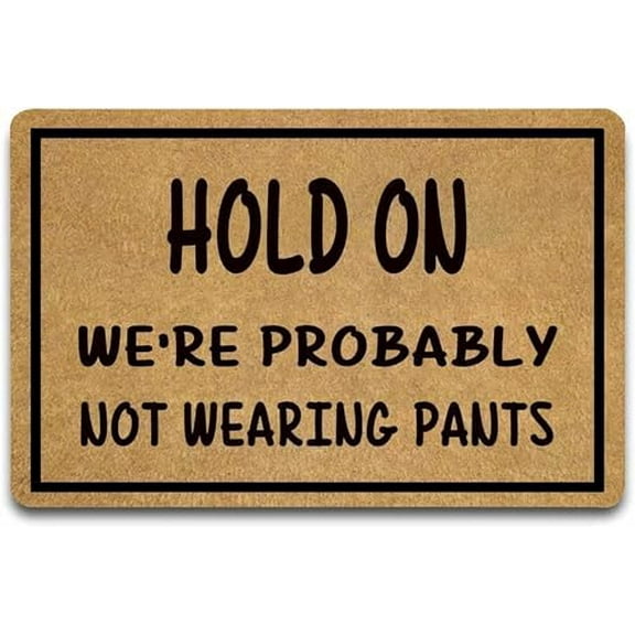 Doormat Hold On We're Probably Not Wearing Pants Indoor Outdooring Funny Rug Non Slip Doormat Entry Front Floor Mat 16x24 Inch.