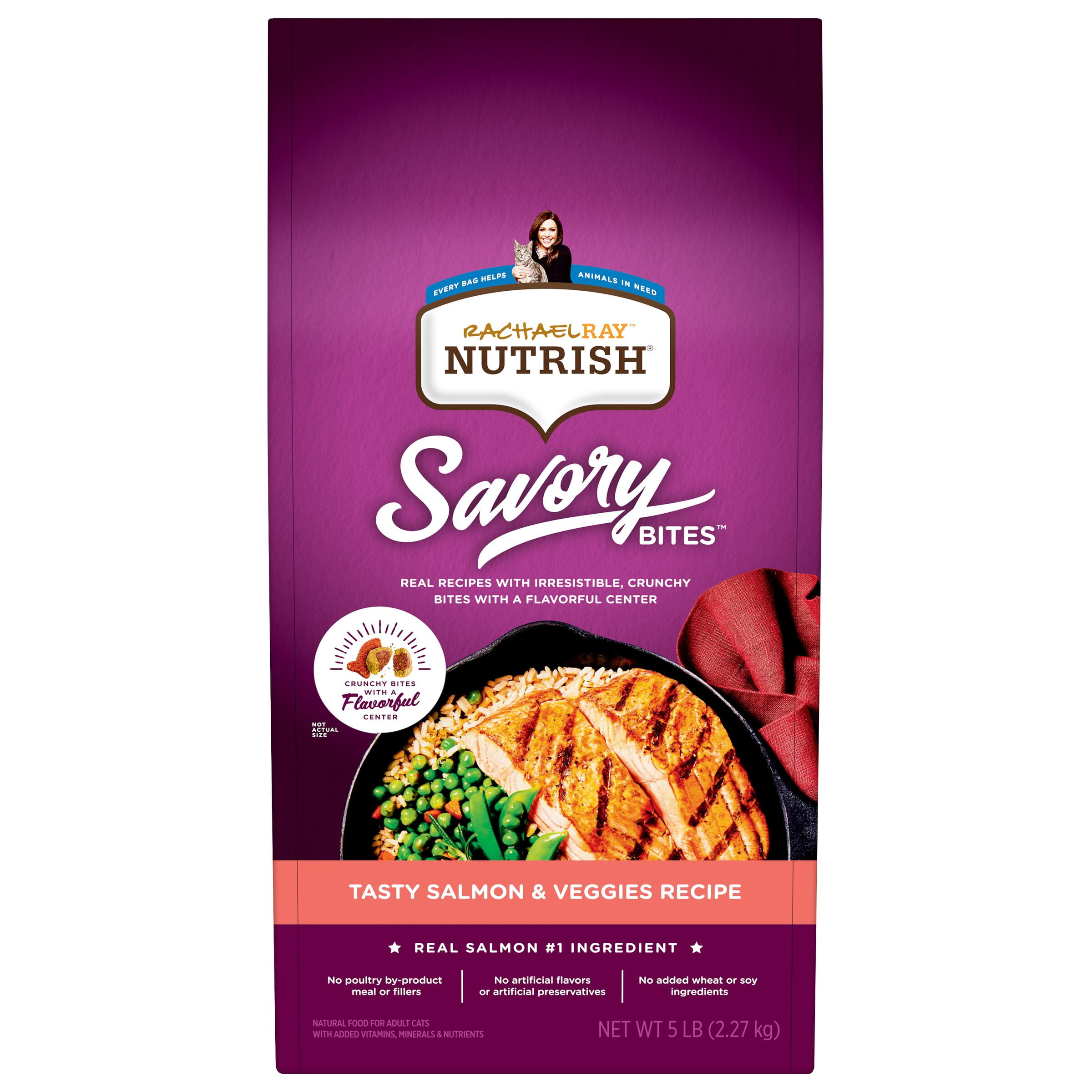 Rachael Ray Nutrish Savory Bites Dry Cat Food, Tasty Salmon & Veggies Recipe, 5 lb Bag