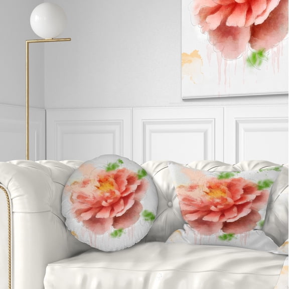Designart Light Red Rose Sketch Watercolor - Floral Throw Pillow - 12x20