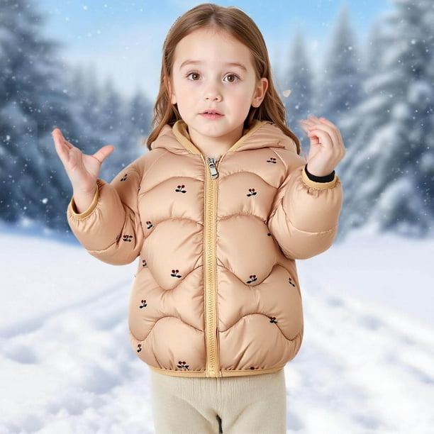 Parkas de manga larga para niños con estampado de invierno, capucha y orejas pequeñas, ligeras y finas, deportivas informales, cálidas y gruesas, chaquetas de plumón para niñas, parte superior de poli