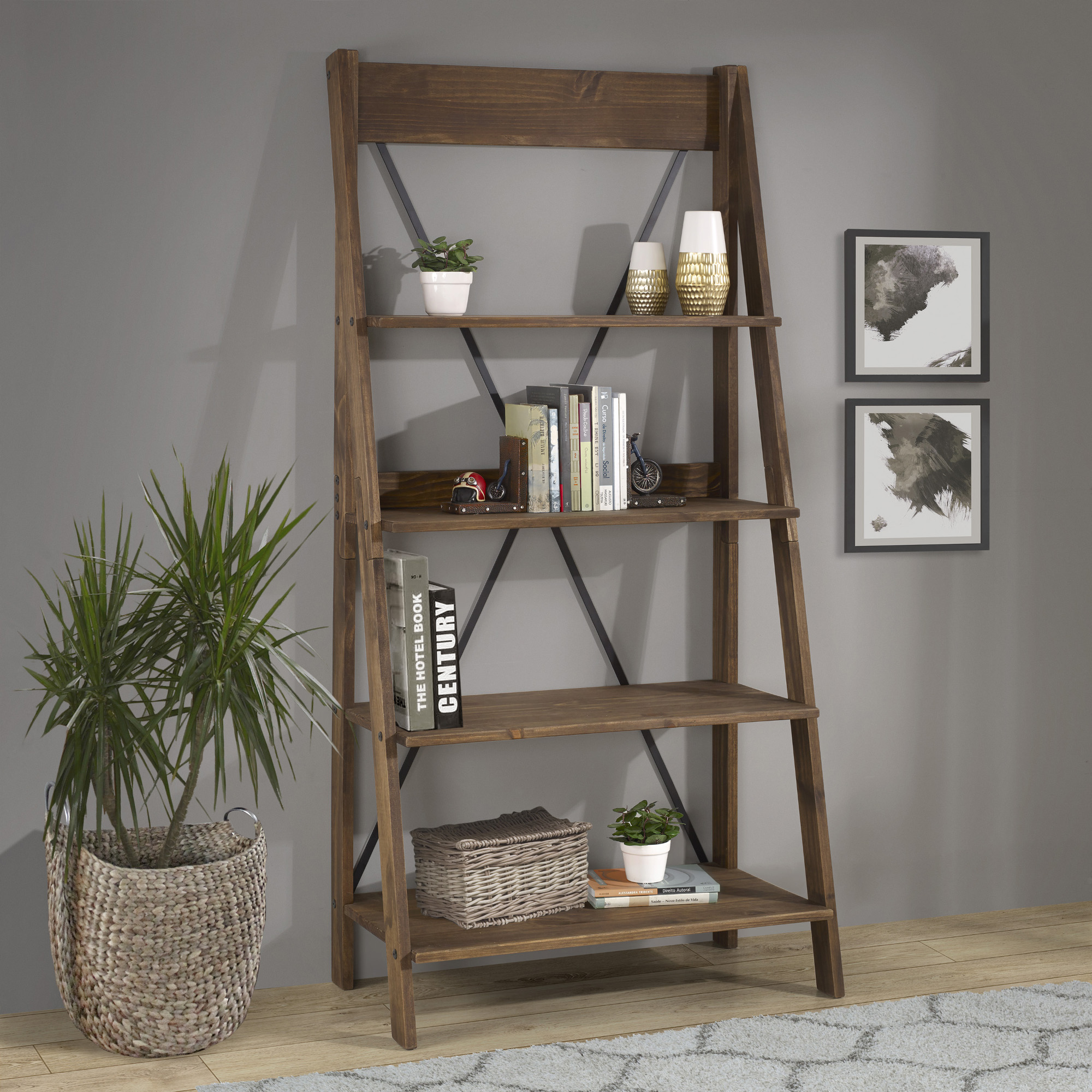 Manor Park Solid Wood 4 Shelf Ladder Bookshelf Brown Walmart Manor Park Solid Wood 4 Shelf Ladder Bookshelf Brown Walmart