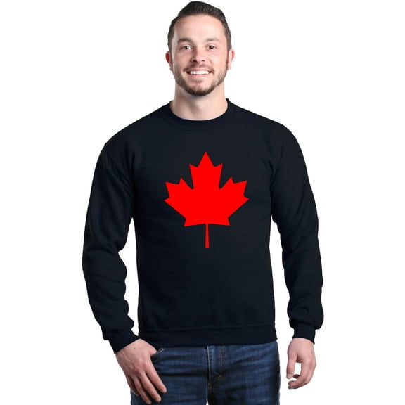 Shop4Ever Men's Canada Red Leaf Canadian Flag Crewneck Sweatshirt Large Black