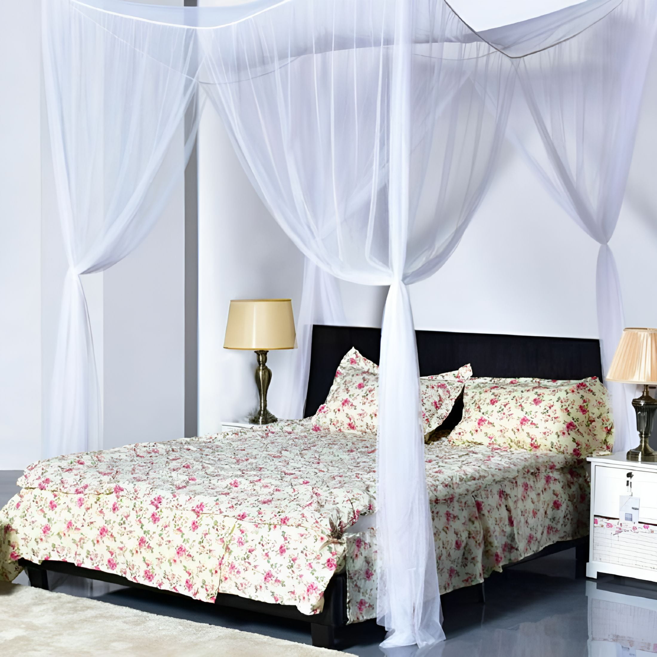 AUQ 2026 New Elegant Four-Poster Bed Canopy Dome White Bed Netting Canopy for Bedroom, Nursery, Guest Room, Outdoor Patio