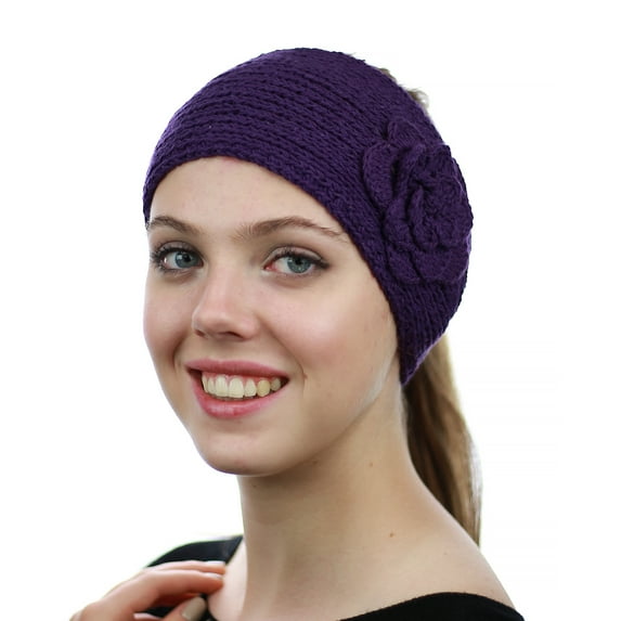 NYFASHION101 Hand Knitted Button Closure Winter Headband Headwrap - NAG11Y, Purple