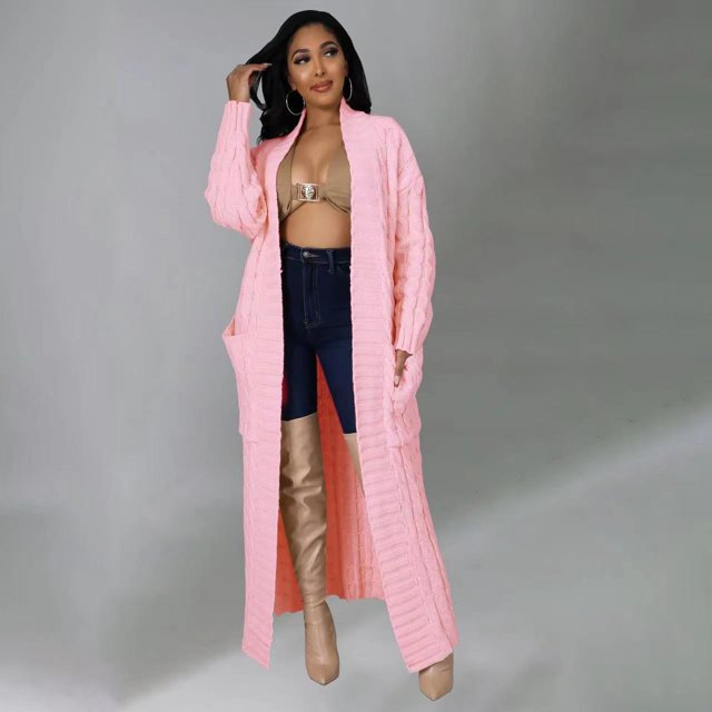 2024 Nuevo cárdigan de punto de lujo para mujer, chaqueta larga de otoño verde, suéter de invierno holgado de manga larga con ganchillo, abrigo cálido blanco