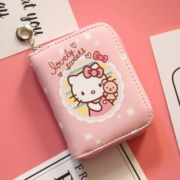 Hello Kitty Wallet Cartoon Printing PU Leather Women Zipper Short Wallet Coin Purse Female Card Holder Cute Girl Wallet