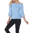 thumbnail image 2 of White Mark Women's Smocked Neckline Peasant Top with Pom Pom Trim, 2 of 4