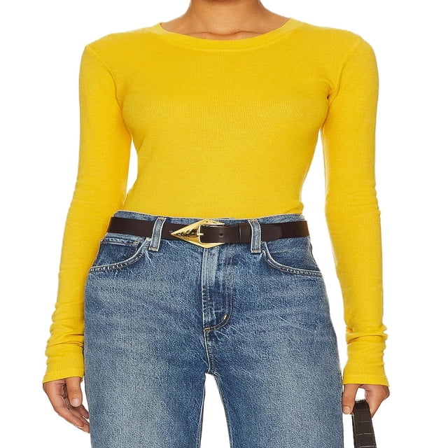 T-shirt pour Femmes à Manches Longues, Col Rond, Uni, Coupe Ajustée, Hauts d'Automne, T-shirts Basiques, Vêtements d'Automne