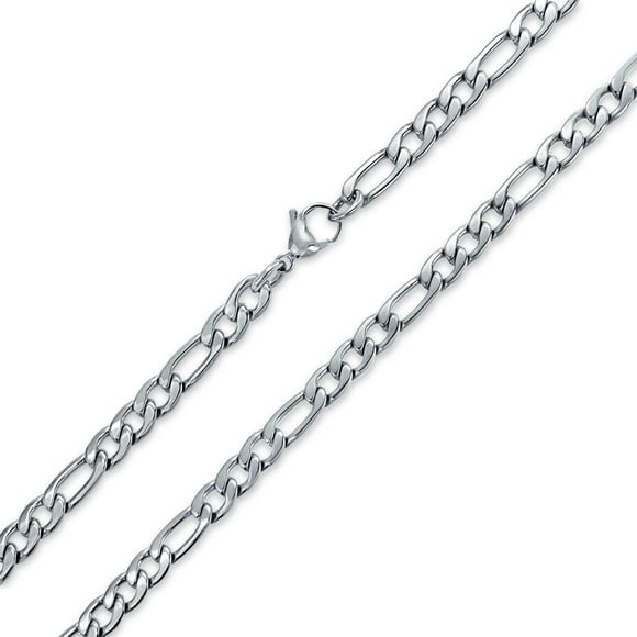 Medium Solid Strong Shinny Mens Figaro Chain Necklace Link bracelet Set for Men Teen Silver Plated Stainless Steel 24 Inch 7MM
