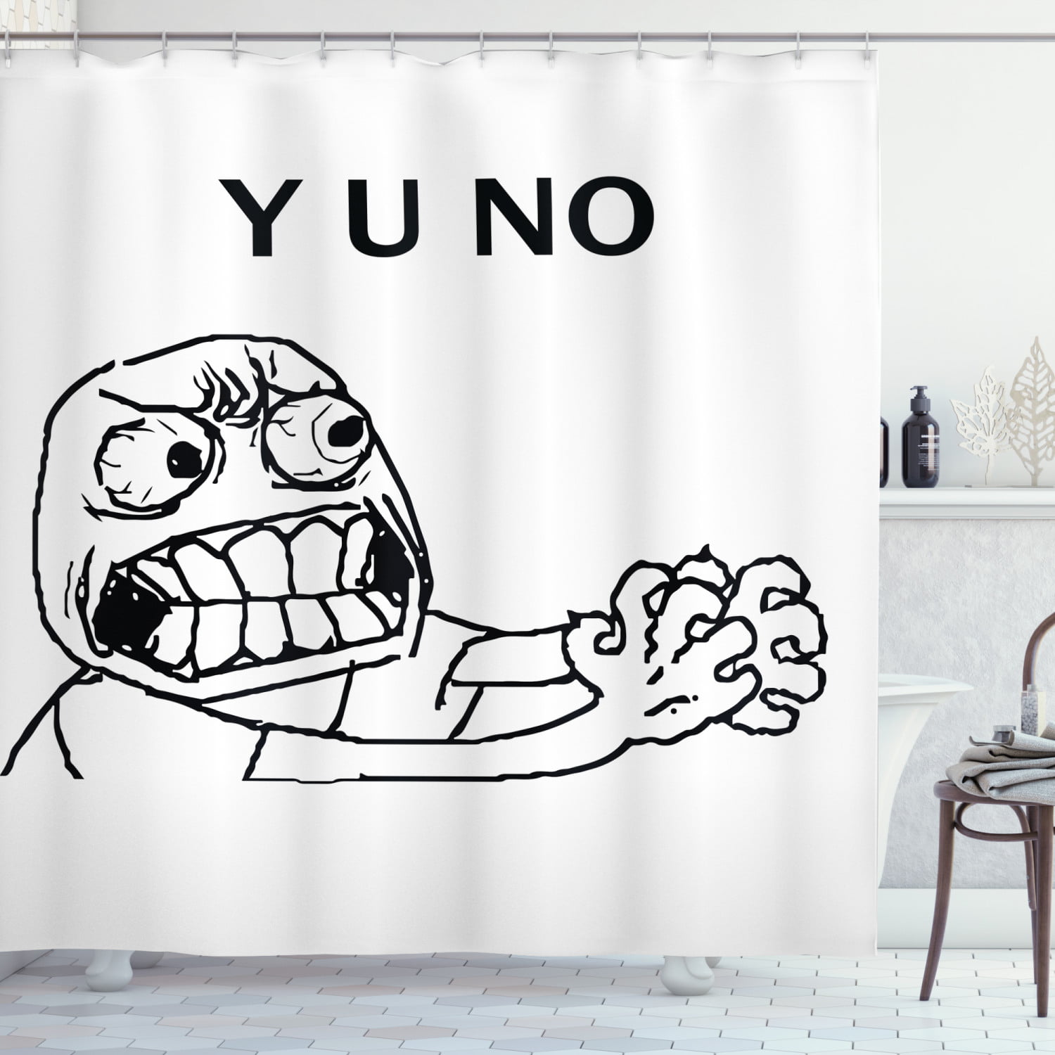 Humor Decor Shower Curtain Mascot Rage Guy Meme Face Figure With Big Eyes Full Of Anger Hipster Smile Art Fabric Bathroom Set With Hooks 69w X 70l Inches Black White By Ambesonne